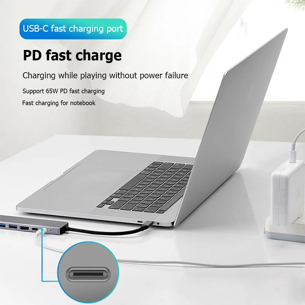 

Адаптер 8 в 1, Hdmi-совместимая док-станция Pd для быстрой зарядки, порт Ethernet 100 м для Macbook, ноутбука, компьютера