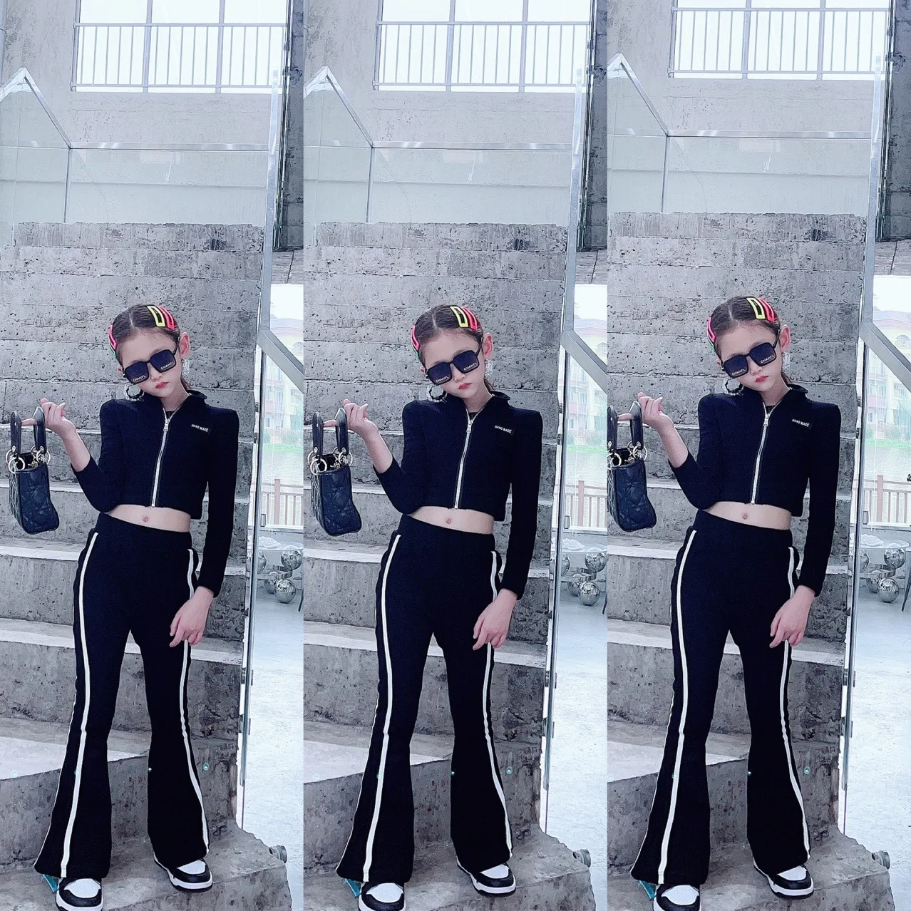 

Suit girls 2022 spring slim fit and thin zipper jacket wide-leg pants two-piece tide brand fashion temperament sportswear