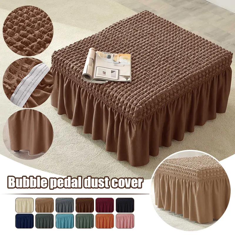 

Stretch Footstool Skirt Cover Seersucker Ottoman Covers Dining Elastic Footrest Slipcovers for Living Room Funiture Protector