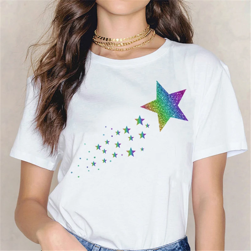 

Новые забавные женские футболки с принтом звезд, летняя футболка с коротким рукавом, женские повседневные футболки с круглым вырезом, женск...