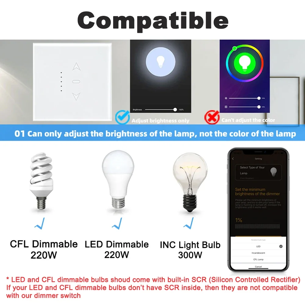 Умный диммер CUSAM Tuya с Wi-Fi настенная сенсорная панель регулировкой яркости LED
