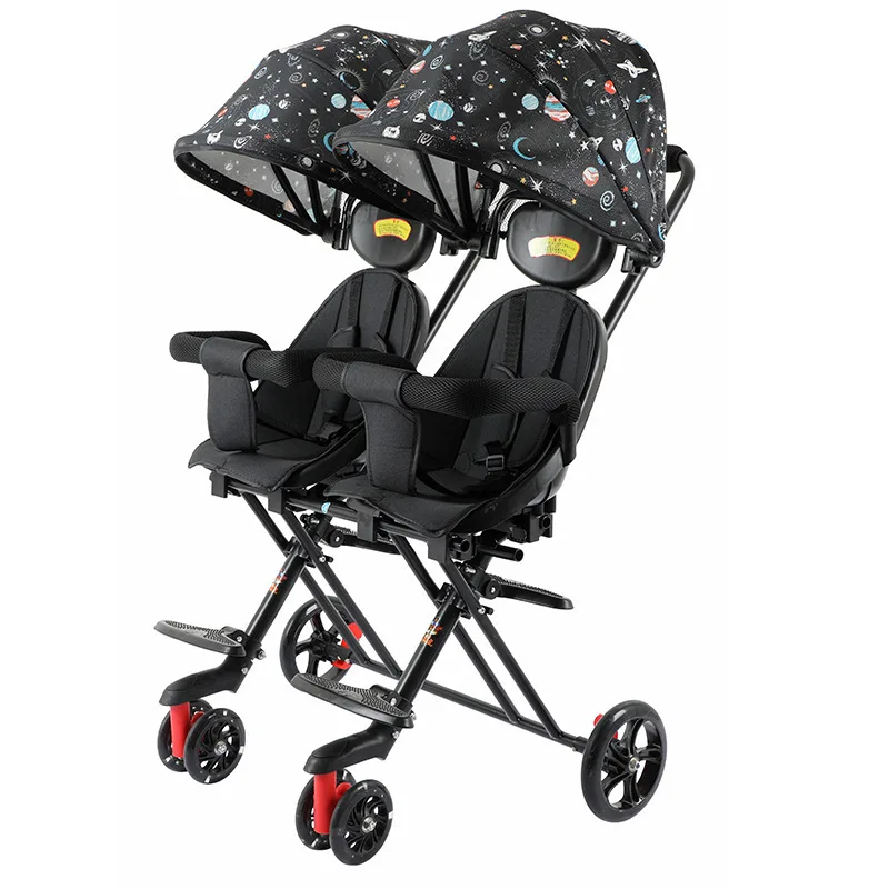 

Baby Twin Stroller Baby Artifact Trolley Light Folding Can Sit and Lie Baby Four-wheel Two-way