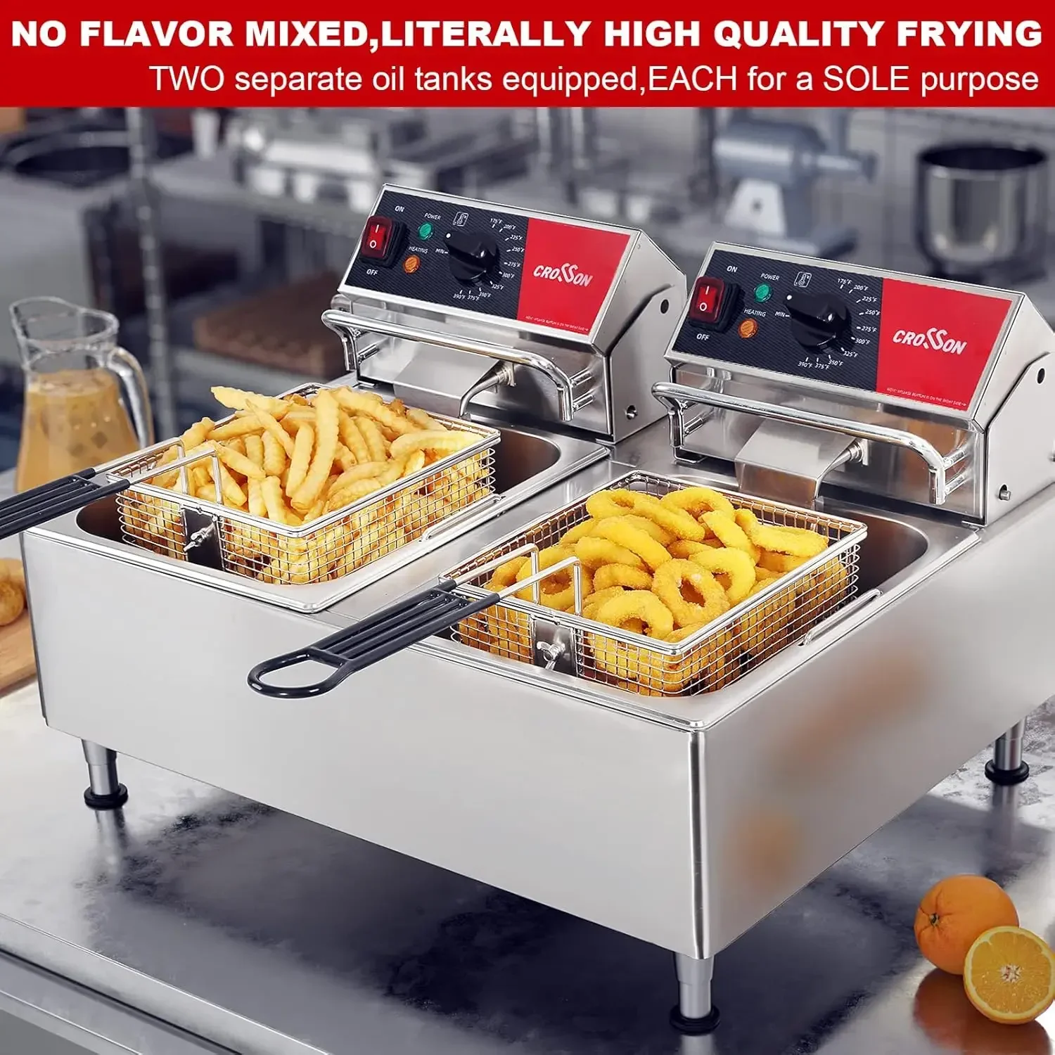 Электрическая фритюрница CROSSON ETL с двойным баком 26 фунтов прочной корзиной