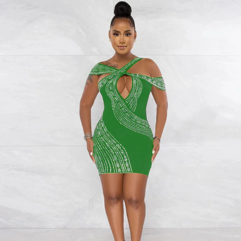 

WUHE Hot Rhinestones Crystal Midi Women Sexy Party Club Dress 2022 New Criss Cross Bodycon Bandage Diamonds Dresses