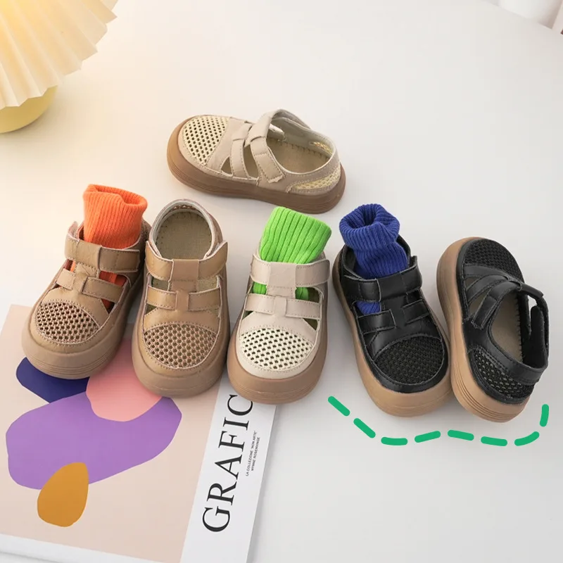 

Sole Soft Breathable Baby Microfiber Cool Girls New 2022 Mesh Children Hollow Shoes Hook Sandals Boys Shoes Summer Sandals
