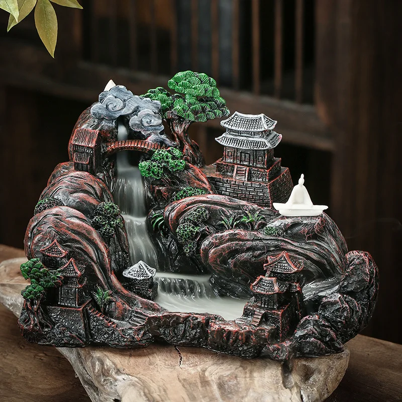 

High Mountains and Flowing Water Backflow Incense Burner Decoration for Home Decor Comfort Smoke Viewing Resin Crafts Burners