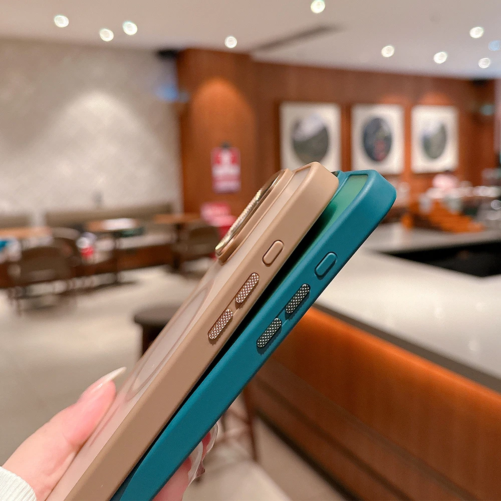 Desert Titanium Gold metal lens frame magsafe charging case for iPhone 16 15 14 13 12 11 Pro Max Plus magnetic hard phone cover