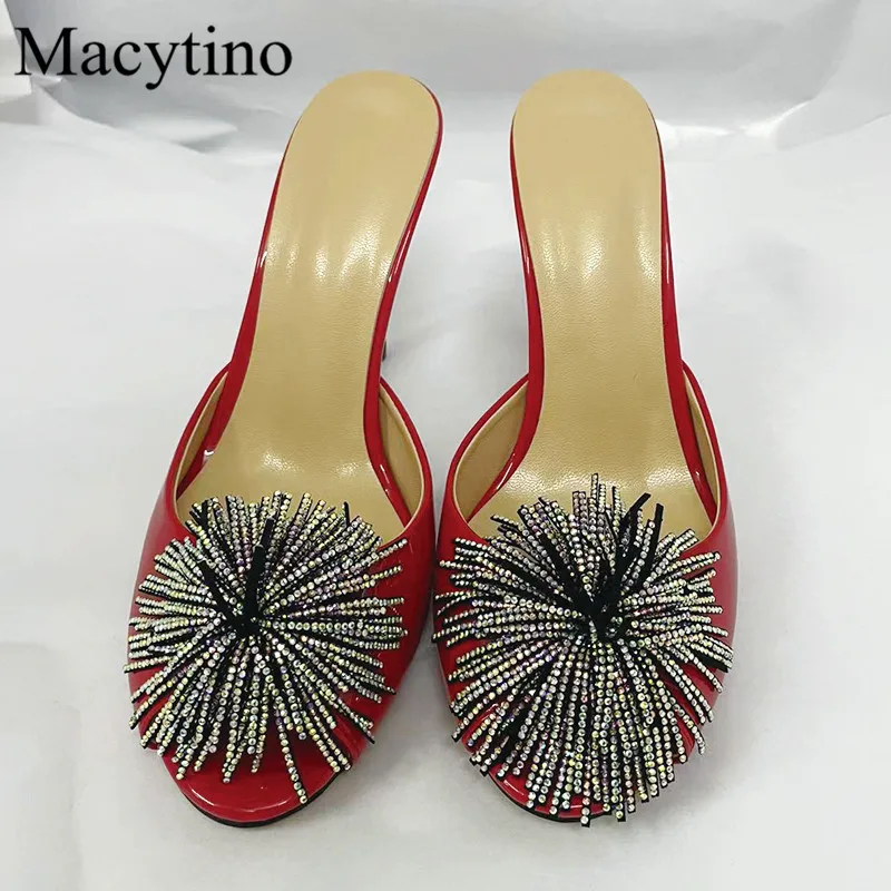 Flowers Gypsophila Design Ladies High Heel Slippers Round Toe Stiletto High Heel Fashion Party High Heel Slippers