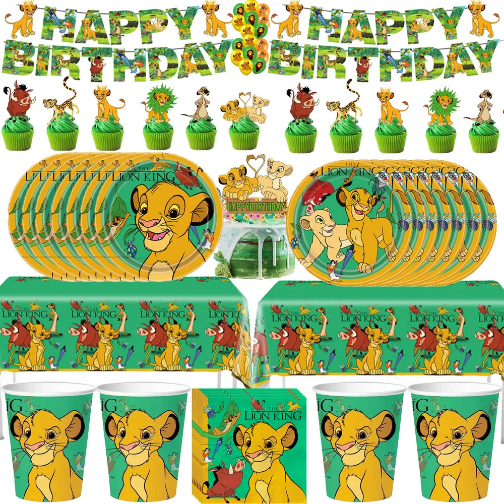 

Lion King Simba Birthday Party Decorations Included Balloon Banner Tablecloth Paper Cups and Plates Napkins for Kid Baby Shower