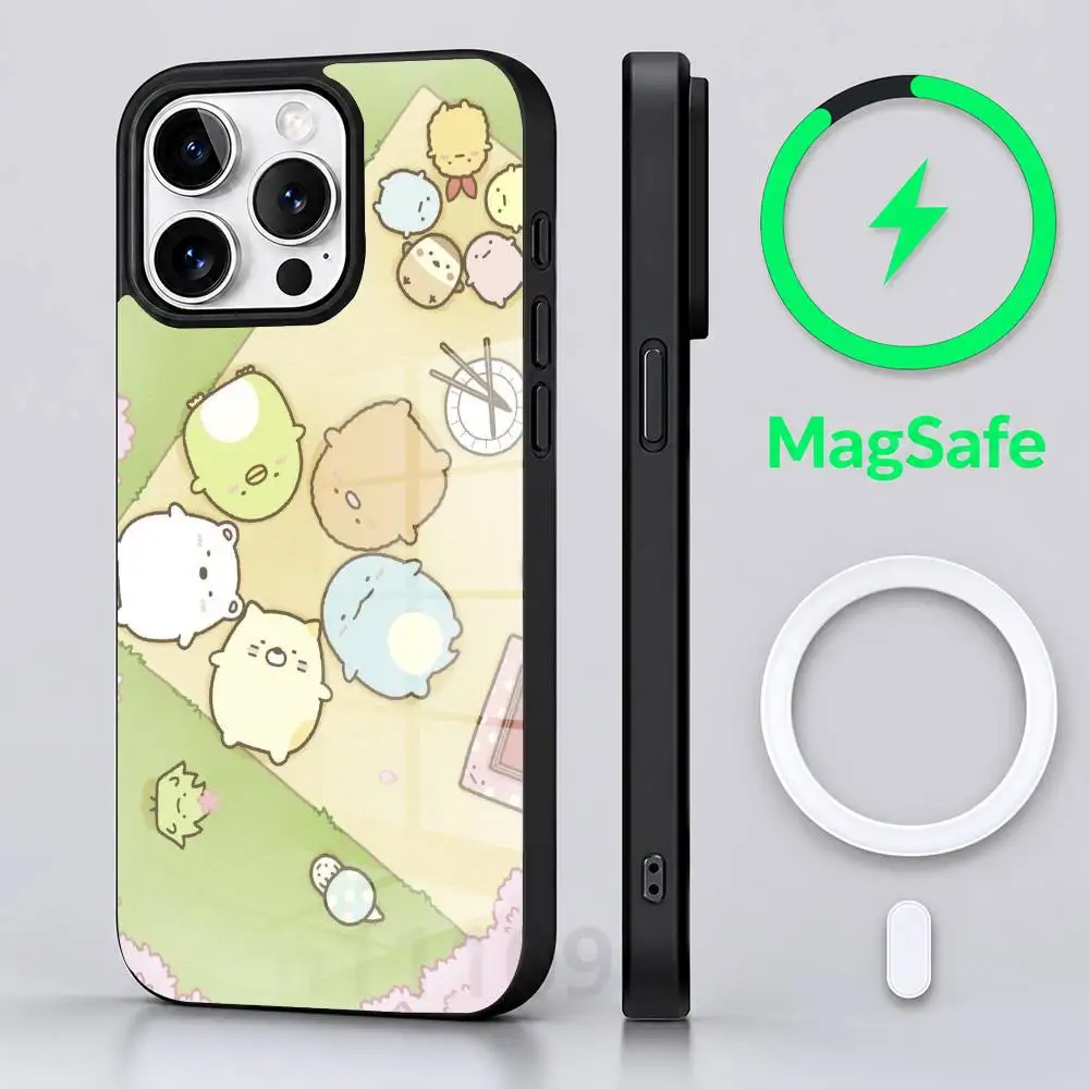 Фото Милый чехол для телефона с изображением персонажей S-Sumikko Gurashi для iPhone 17 16 15 14 13 12 11 Pro PROMax Plus Mini с поддержкой беспроводной зарядки Magsafe. №5