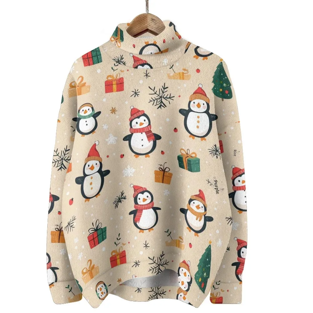 Winter New Men's Polo/Turtle Neck Sweater 3D Digital Printing Multi-Picture Santa Claus Design Casual Style Fashionable Wear