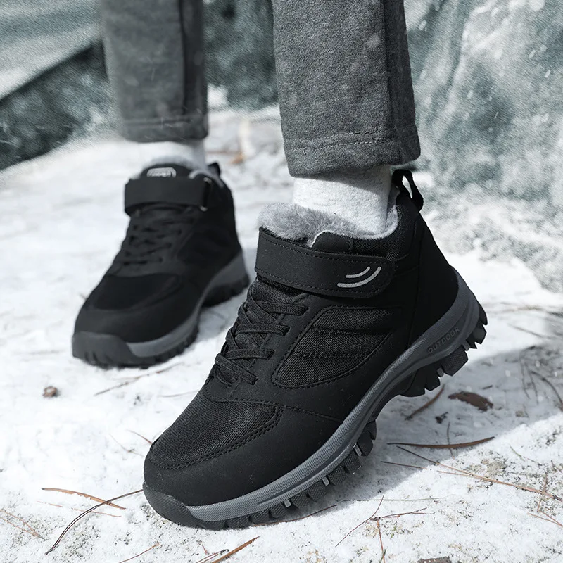 

2022 Winter Women Men Boots Plush Leather Waterproof Sneakers Climbing Hunting Shoes Unisex Lace-up Outdoor Warm Hiking Boot Man