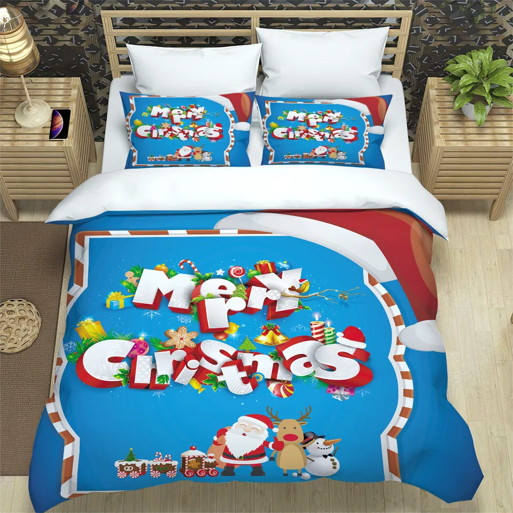 

Комплект постельного белья с цифровым 3D принтом, комплект для кровати в рождественском стиле, односпальное, Двухспальное, двуспальное, двуспальное, пододеяльник с застежкой-молнией, Санта-Клаус