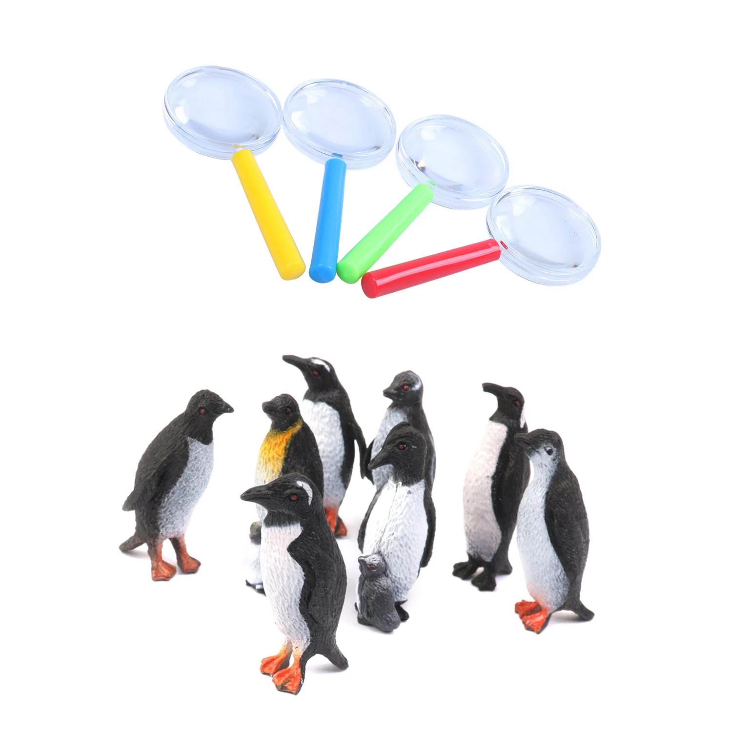 

12 шт. пластиковые детские игрушки: 8 шт., игрушечные модели пингвина, океана, животных, подарок и 4 мини-увеличительные стекла, игрушки