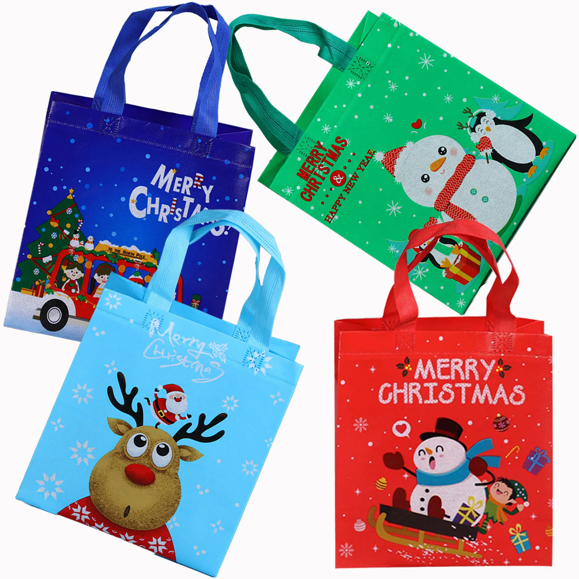 

12Pcs Christmas Large Gift Bags Reusable Shopping Bags Claus Christmas Tree Snowman Deer Candy Bells ​Merry Christmas ​Pattern