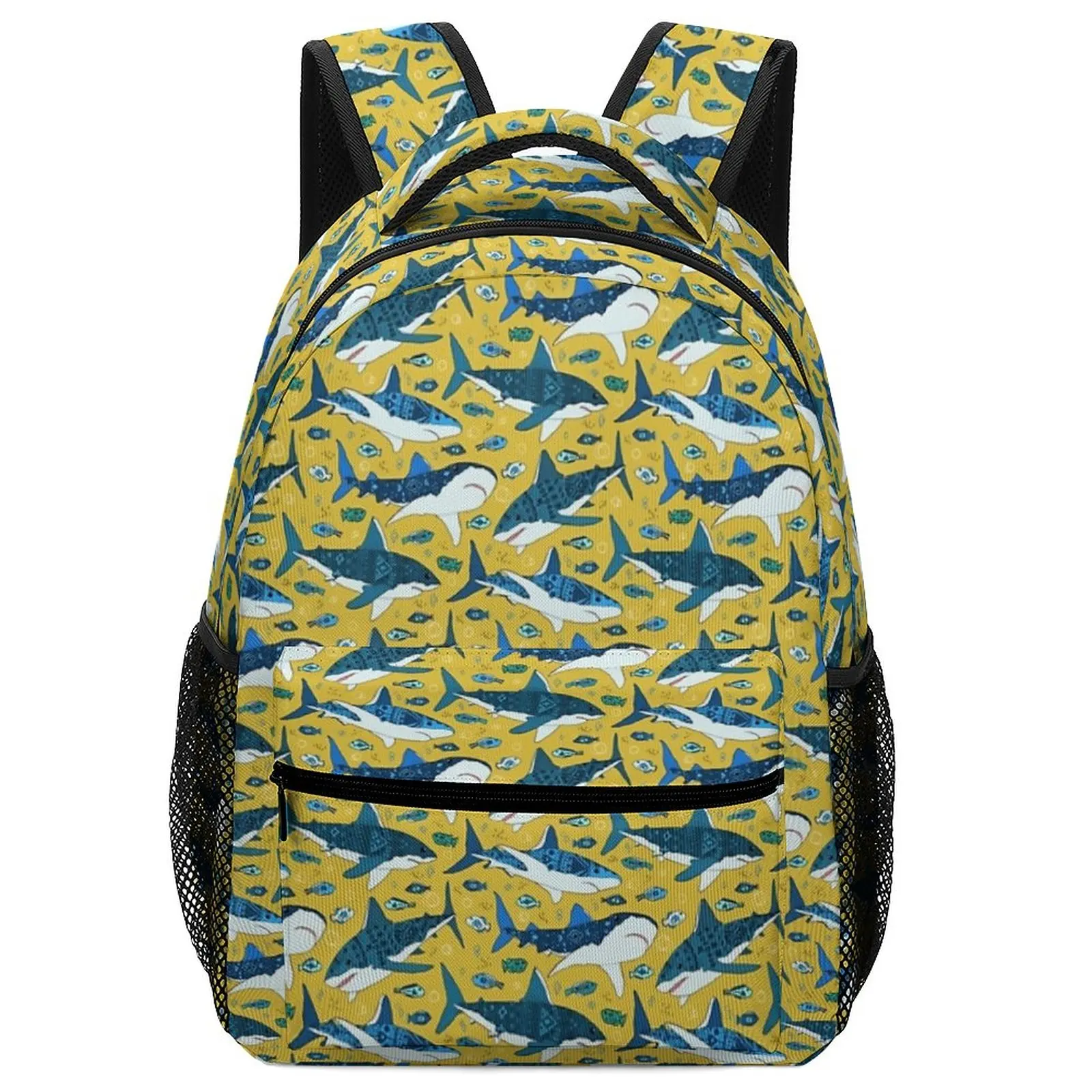 Kawaii Sharks on Mustard Art Girls School Backpack for Children Kids School Bags for Teenagers Cute Backpack Kawaii