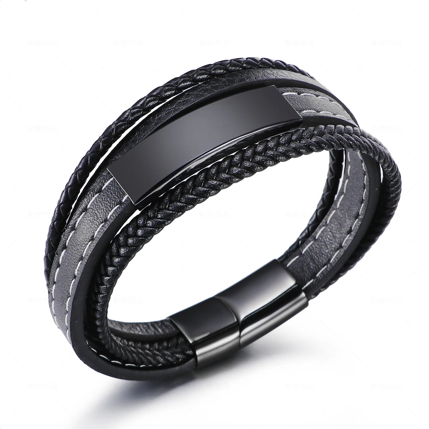 

Original Handmade Multilayer Leather Woven Bracelet for Men Titanium Stainless Steel Braided Jewelry with Magnet Clasp