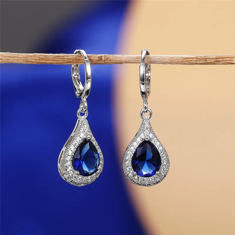 

Temperament Blue Water Drop CZ Dangle Earrings for Women Engagement Wedding Anniversary Party Female Trendy Jewelry 2022