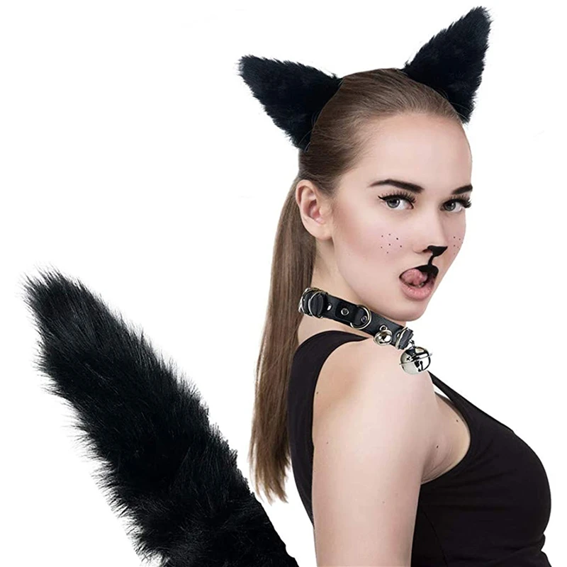 

Children/Adult Wolf Fox Tail Clip Ears and Bell Neck Chocker Set for Halloween Party Cosplay Costume Accessories
