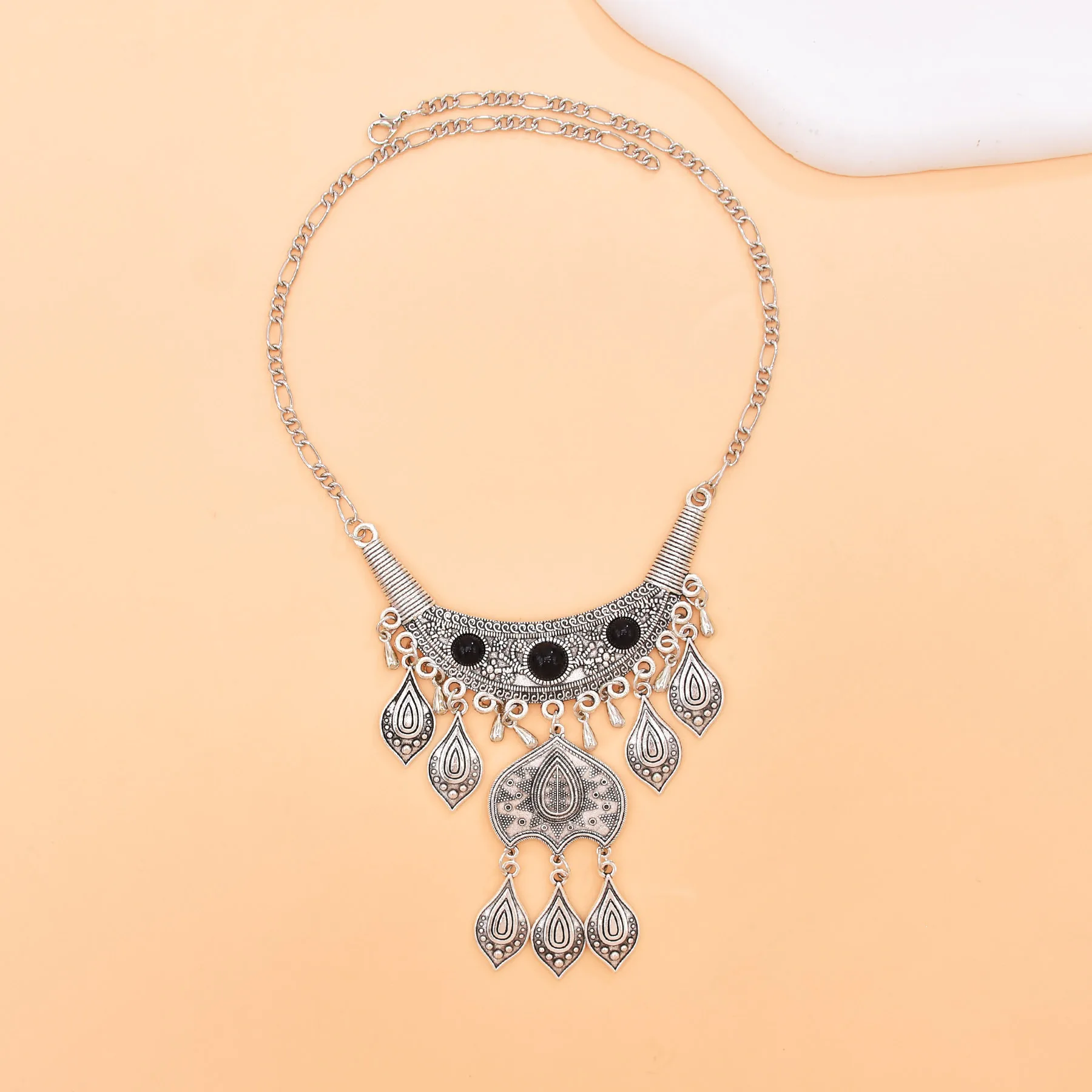 Турецкий богемный черный синий камень Этническая монета ожерелье с кисточкой