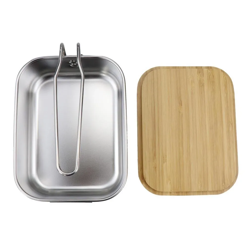 

Wood Lid Lunch Box Picnic Barbecue Camping Outdoor Bento Camping Dual Use