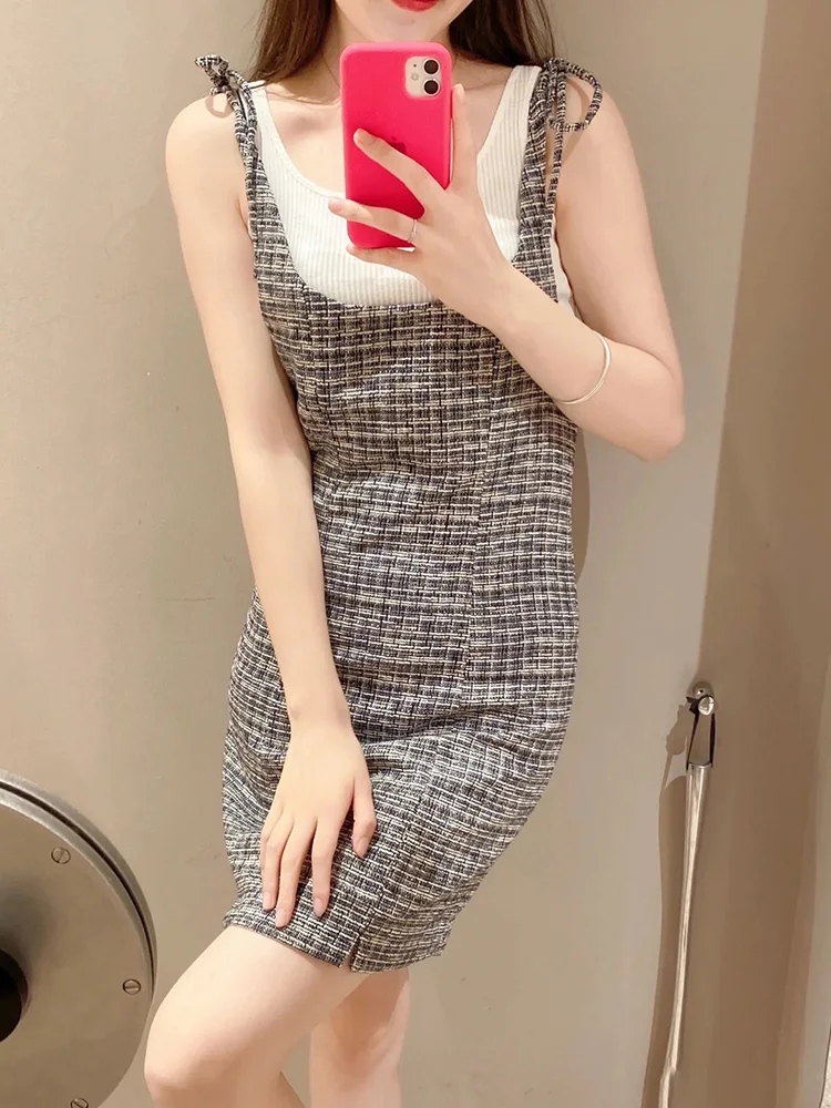 

YIZZHOY New Spring Summer Women U Neck High Waist Slim Fit Mini Dress Japan Style Sweet Ladies Sleeveless Short Dresses