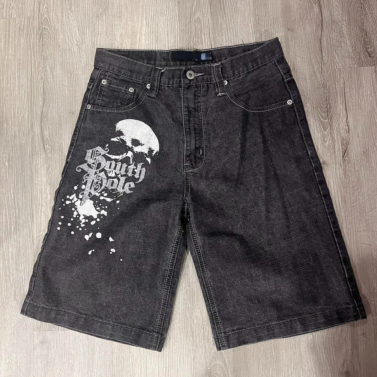 

2023 New Harajuku Punk Letter Print Sports Shorts Y2k Vintage Loose Black Denim Shorts Summer Fashion Casual Hip Hop Shorts Men