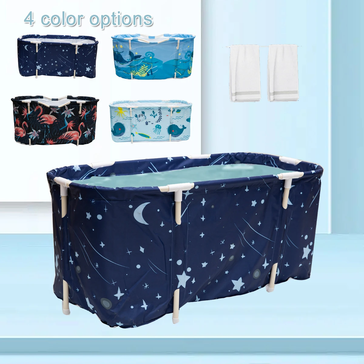 48 Inch Portable Folding Bathtub Adult Children Swimming Pool Large Plastic Bathtub Bath Bucket Insulation  Bathtub 4 Color Blue