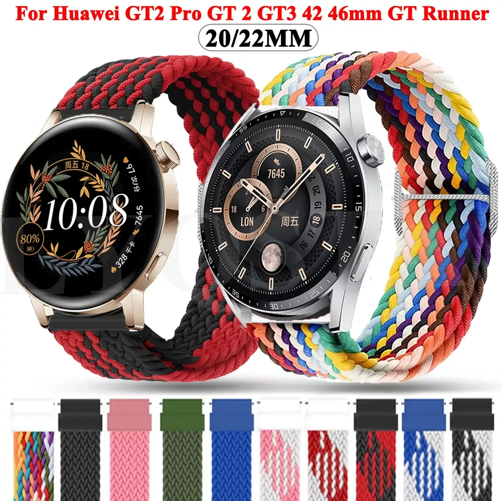

20 22mm Smart Watch Strap For Huawei Watch GT3 GT 3 42 46mm Wrist Band GT 2 GT2 Pro Watchband Bracelet Braided Nylon Belt Correa