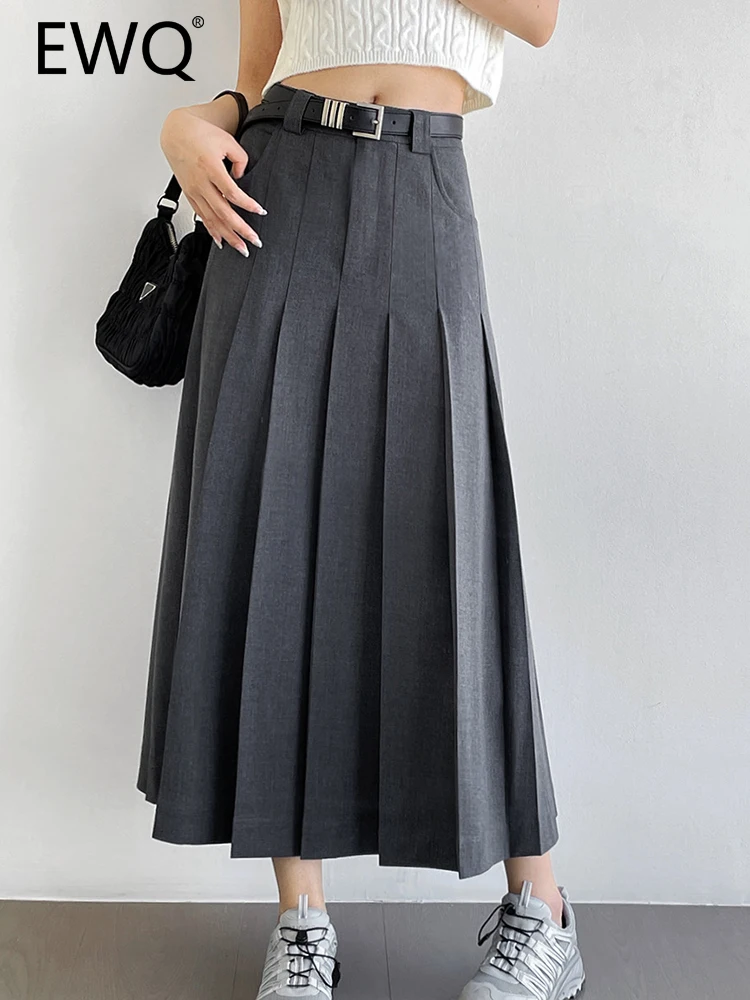 

EWQ High Waist Pleated Design Skirts For Women Solid Mid-length Office Lady Female Skirt Fashion Clothes 2023 Autumn New 26D5379