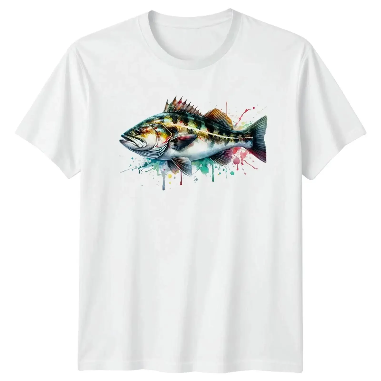 Фото Футболка унисекс Aquarell Fische Angeln Tiere с графическим принтом, винтажная, повседневная, удобная, дышащая, для мужчин и женщин №1
