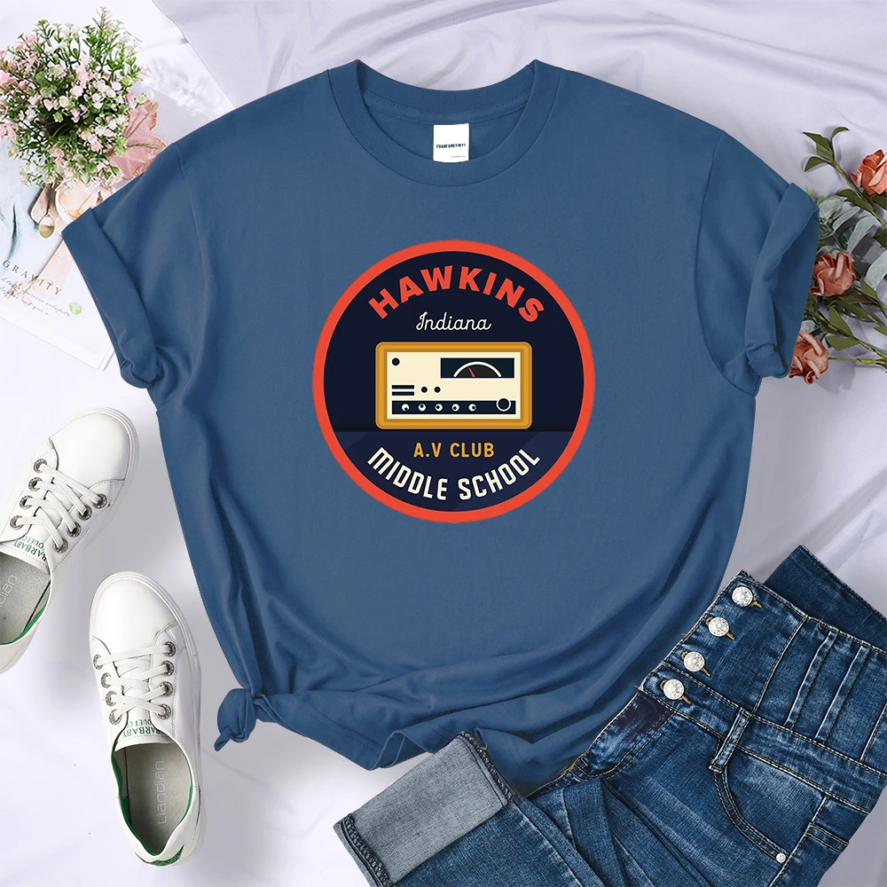 

Stranger Things Hawkins Av Club Print T Shirt Women Breathable Cool Tops Street Casual Short Sleeve Soft Sport Tshirt Female