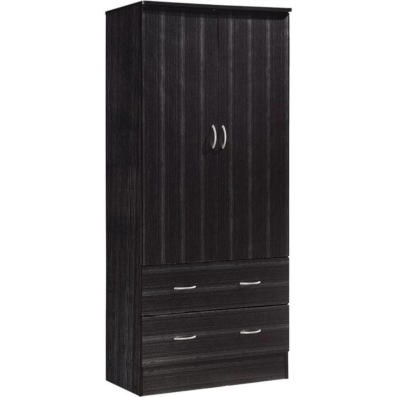 

Hodedah Two Door Wardrobe, with Two Drawers, and Hanging Rod, Chocolate