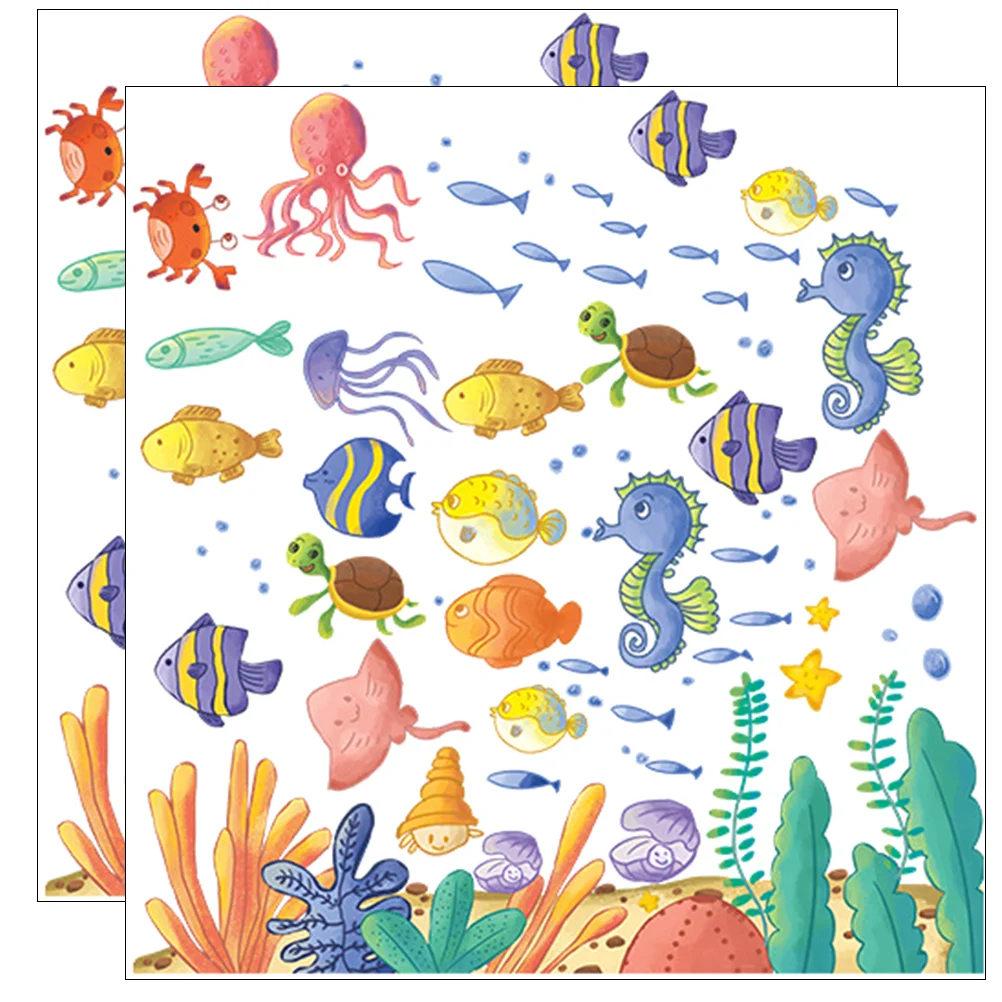 

2 Sets of Cartoon Wall Adorn Wall Decals Background Stickers Underwater World Decals Wall Decorations Removable Wall Decals