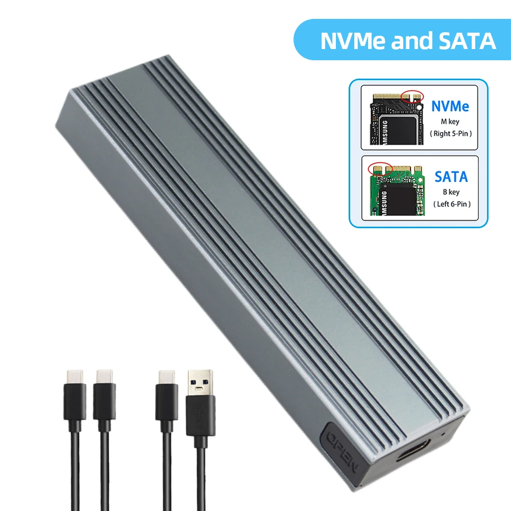 

M.2 NVME SATA двухпротокольный корпус SSD USB3.1 Type-C SSD чехол 5/10Gbps поддержка UASP и TRIM для 2230/2242/2260/2280 SSD