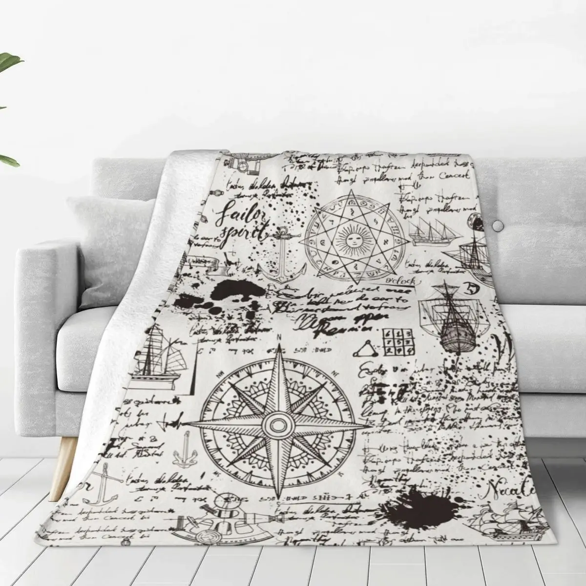 

Retro Anchor Nautical Symbols Knitted Blanket Wool Throw Blanket Home Couch Portable Soft Warm Bedsprea