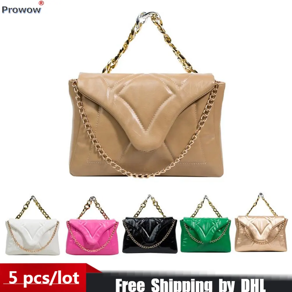 

5 PCS Wholesale Women Shoulder Bag Fashion Basics PU Thick Chain Handbag 2022 Trend Luxury Small Purse Flap Crossbody Bolso 8439