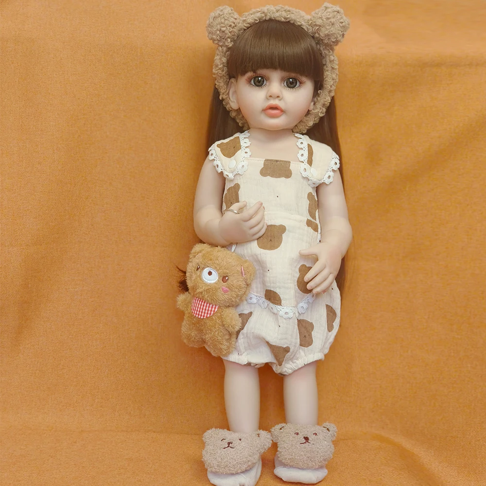 

55 CM Reborn Baby Lifelike Realistic Stand Girl Doll 22 Inch Full Soft Silicone Body Princess Toddler Bebe Birthday Gift