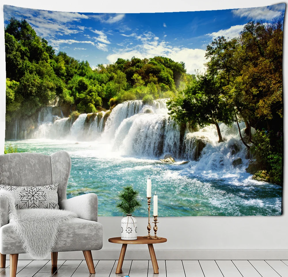 

Mountains And Waterfalls Landscape Wall Hanging Psychedelic Mysterious Natural Tapestry Hippie Home Background Wall Decor
