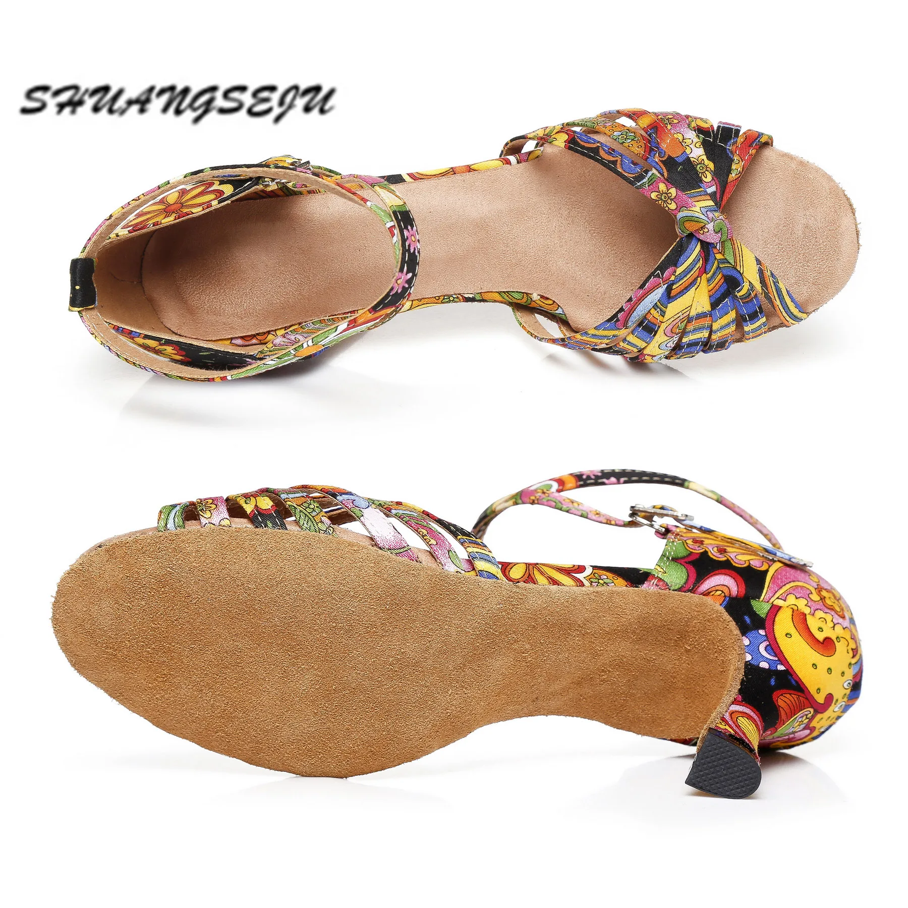 Туфли SHUANGSEJU женские для латиноамериканских танцев с красочным принтом 8 5 см