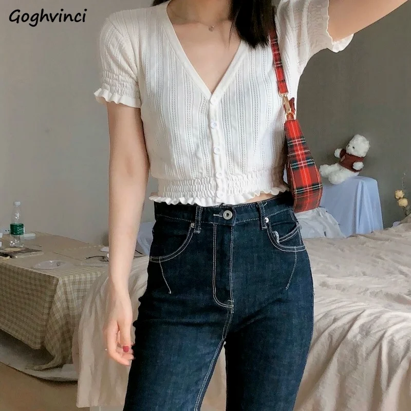 

Cardigan Women Sweet Ladies Sexy Lovely Simple All-match V-neck Summer Hollow Out Breathable Stretchy Ins Popular Crop Top Cozy