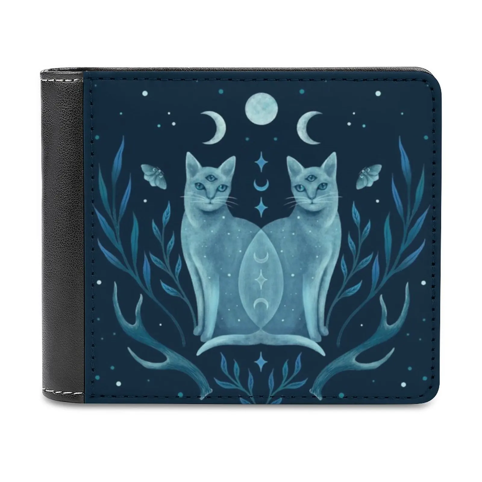 

Symmetrical Two Cats Soft Men Wallets New Purse Credit Card Holders For Male Purses Men Wallet Night Night Garden Moon Moon