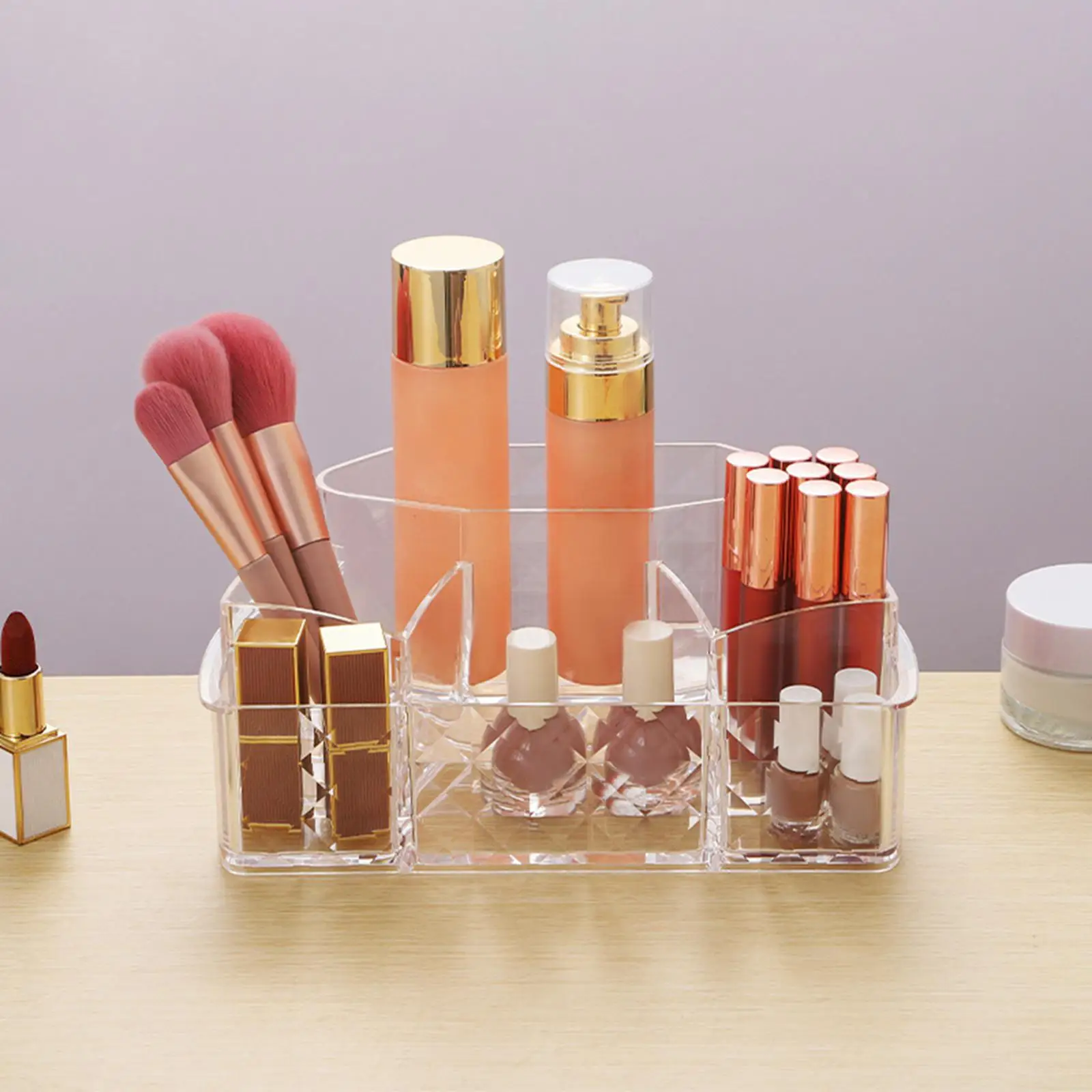 

Makeup Organizer Transparent Compact Display Case Compartment Holder for Perfume Brushes Desktop Counter Bedroom