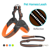 reflective dog harness leash suit adjustable breathable nylon mesh pet harnesses comfortable soft dogs leash for medium big dog