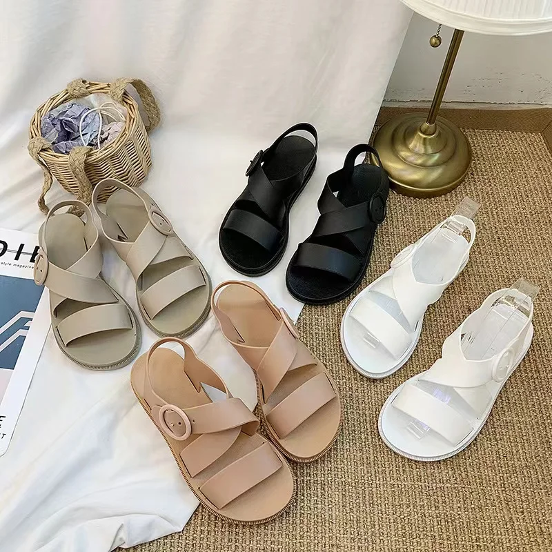 

JY 2022 New Summer Roman Sandals Women Fashion Casual Flat Harajuku Style Buckle Low-top Sandals