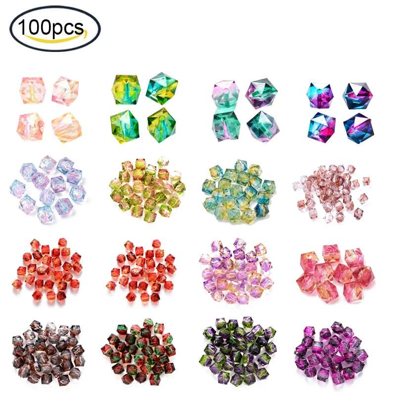 

100pcs/lot 8mm Transparent Acrylic Beads Polygon Two Tone Loose Spacer Beads for DIY Jewelry Making DIY Handmade Bag Accessories