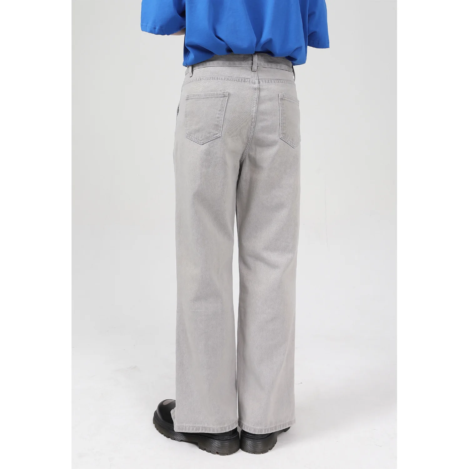 Four Seasons Men Jeans Grey Retro Stitching Straight Loose Slit Casual Pants Men Wide Leg Pants Fashion Streetwear Ins Hot Sale