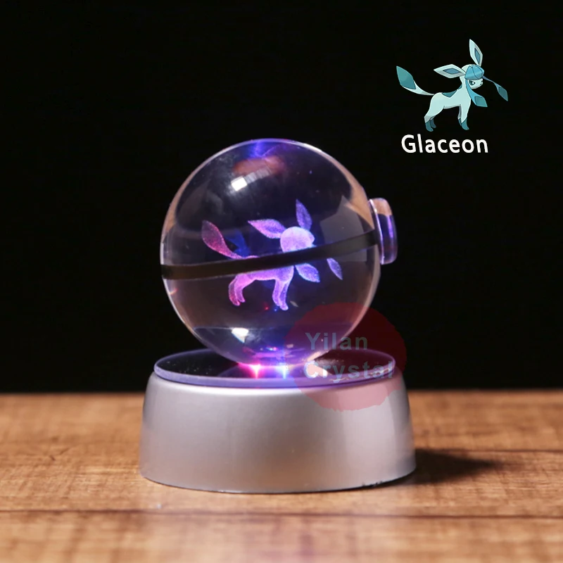 Аниме Покемон Glaceon 3D хрустальный мяч покебалл фигурки гравировка кристалл модель