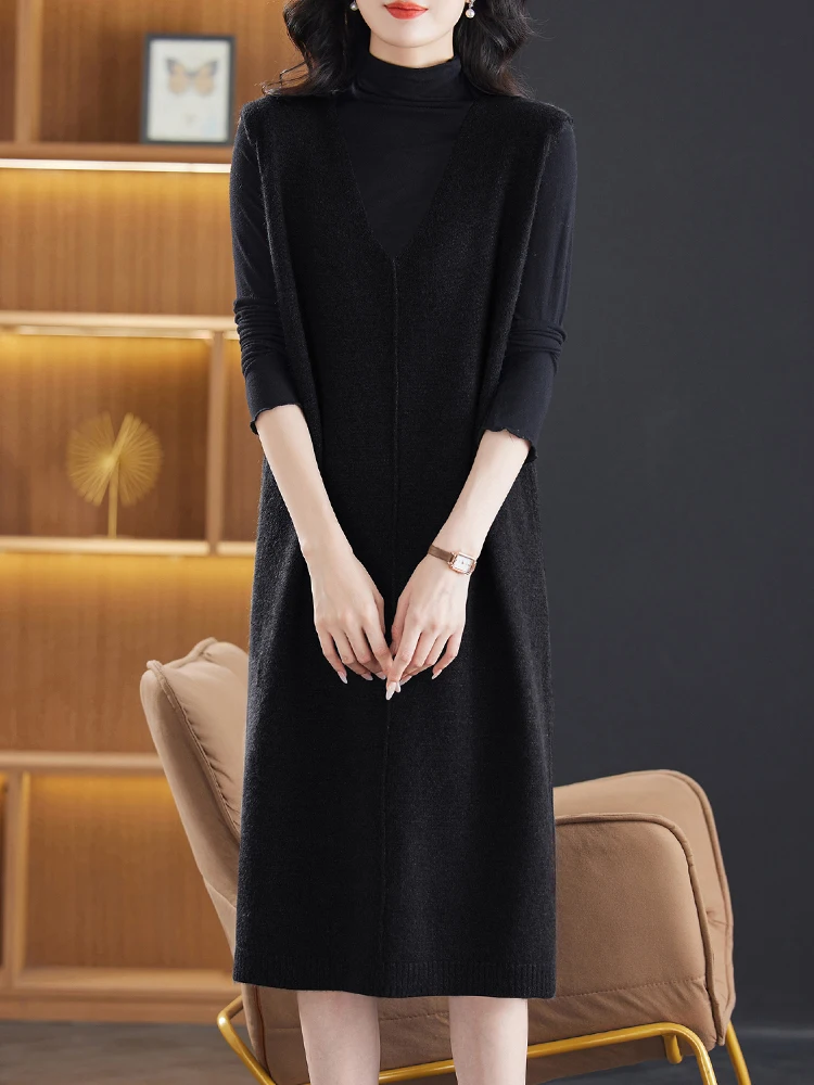 Hengyuanxiang овечье платье-свитер средней длины без рукавов осенне-зимний новый жилет