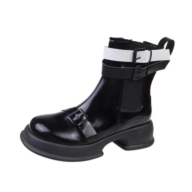 

Женские короткие ботинки, новинка 2022, модные Универсальные ботинки, женские ботинки челси в британском стиле на толстом каблуке, с круглым н...